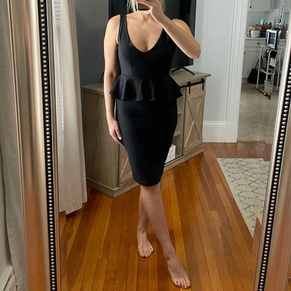 boohoo peplum dress Black Cotton Poplin Peplum Mini Dress